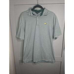 Masters Tech Men's Golf Polo Collared Shirt Size Medium‎ Green & White Stripes